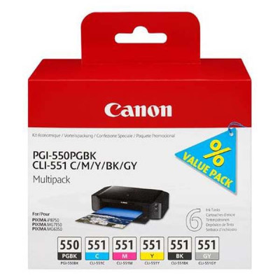 Originální inkoust Canon PGI-550/CLI-551 (6496B005), PGBK/C/M/Y/BK/GY, Multipack