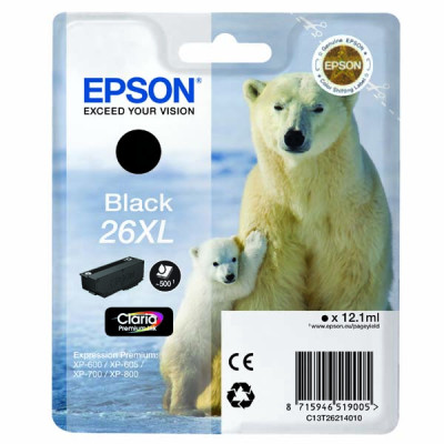 Originální inkoust Epson T2621 (C13T26214012, 26XL), černý, 12,2 ml