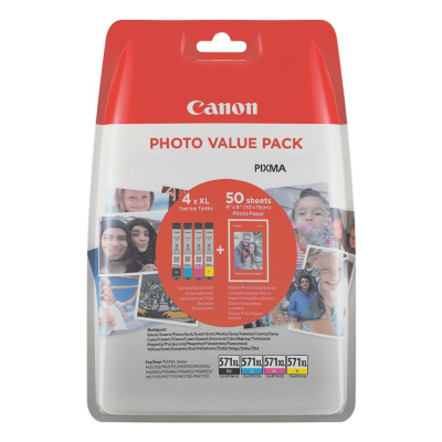 Originální inkoust Canon CLI-571XL (0332C005), CMYK, 4 x 11 ml , XL +PP-201 50 listů