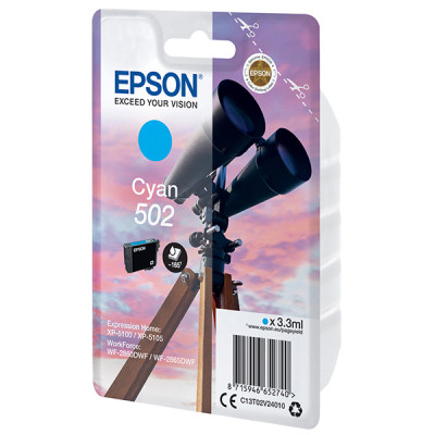 Originální inkoust Epson T02V2 (C13T02V24010, 502), azurový, 3,3 ml