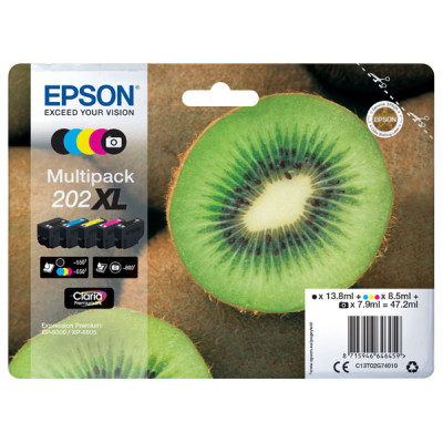 Originální inkoust Epson T02G7 (C13T02G74010, 202XL), CMYK, 1 x 13,8 ml, 1 x 7,9 ml, 3 x 8,5 ml, 5-pack