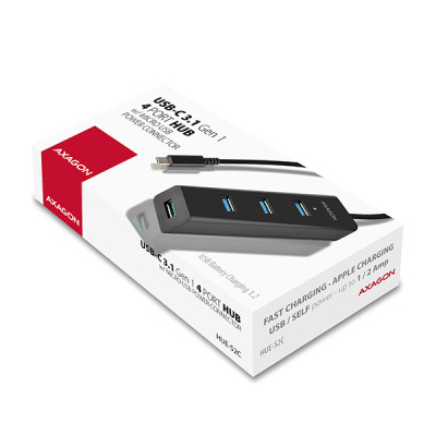 AXAGON HUE-S2C, 4x USB 3.0 CHARGING hub, micro USB nap. konektor, kabel USB-C 40cm