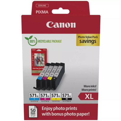 Originální inkoust Canon CLI-571XL (0332C006), CMYK, 4 x 11 ml , XL +PP-201 50 listů