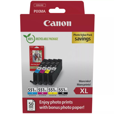 Originální inkoust Canon CLI-551XL (6443B008), CMYK, 4 x 11 ml, XL 4-pack