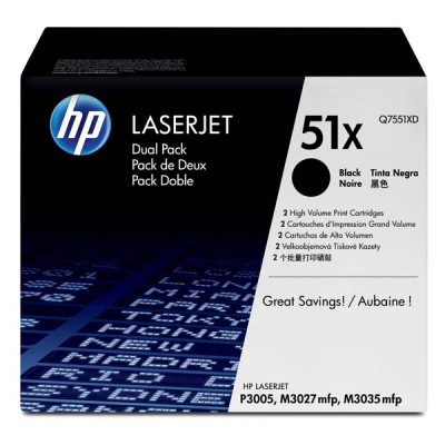 Originální toner HP Q7551XD (51X), černý, 2 × 13000 stran, 2-pack