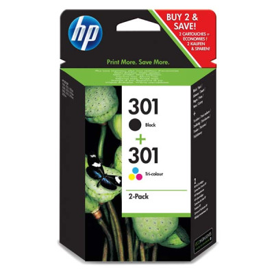 Originální inkoust HP N9J72AE (301), černý/barevný, 190 + 165 stran, 2-pack