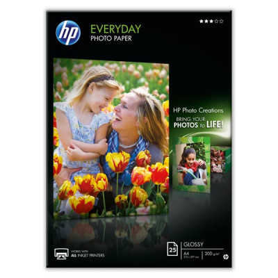 HP Everyday Glossy Photo Paper, foto papír, lesklý, bílý, A4, 200 g/m2, 25 ks, Q5451A, inkoustový