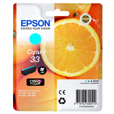 Originální inkoust Epson T3342 (C13T33424010, T33), azurový, 4,5 ml